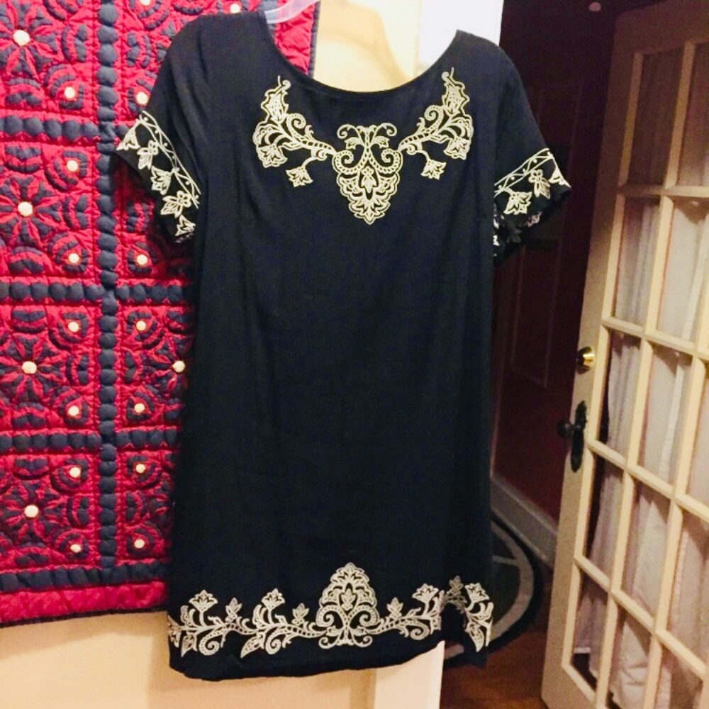 Black Embroidered Shift Dress NWT